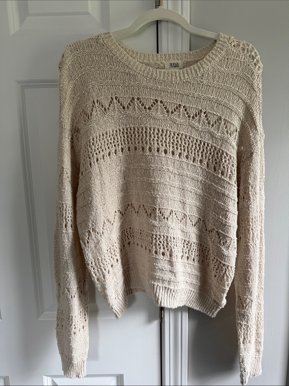 a.n.a Cream Open-Weave Scoop Neck Sweater